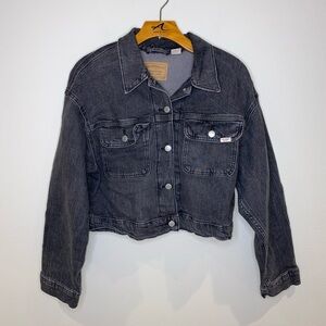 Levi’s Signature Cropped Trucker Jacket Washed Black Denim Stretch Woman’s XL